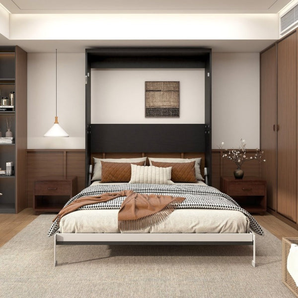 English Elm Queen Murphy Wall Bed with Integrated Desk Hydraulic Folding MDF Cabinet in Black W5290S00019