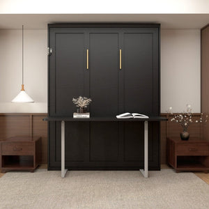 English Elm Queen Murphy Wall Bed with Integrated Desk Hydraulic Folding MDF Cabinet in Black W5290S00019
