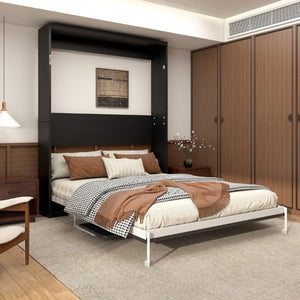 English Elm Queen Murphy Wall Bed with Integrated Desk Hydraulic Folding MDF Cabinet in Black W5290S00019