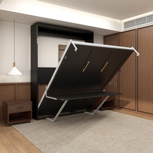 English Elm Queen Murphy Wall Bed with Integrated Desk Hydraulic Folding MDF Cabinet in Black W5290S00019