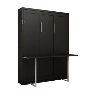 English Elm Queen Murphy Wall Bed with Integrated Desk Hydraulic Folding MDF Cabinet in Black W5290S00019