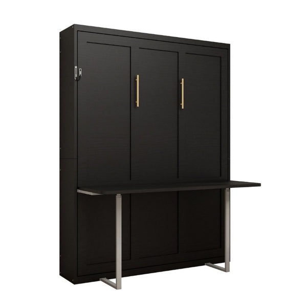 English Elm Queen Murphy Wall Bed with Integrated Desk Hydraulic Folding MDF Cabinet in Black W5290S00019