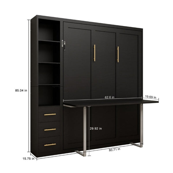 English Elm Queen Murphy Wall Bed with Fold Down Desk Dual Storage Shelves Home Office Cabinet W5290S00020