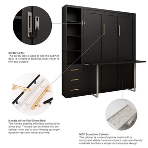 English Elm Queen Murphy Wall Bed with Fold Down Desk Dual Storage Shelves Home Office Cabinet W5290S00020