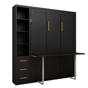 English Elm Queen Murphy Wall Bed with Fold Down Desk Dual Storage Shelves Home Office Cabinet W5290S00020