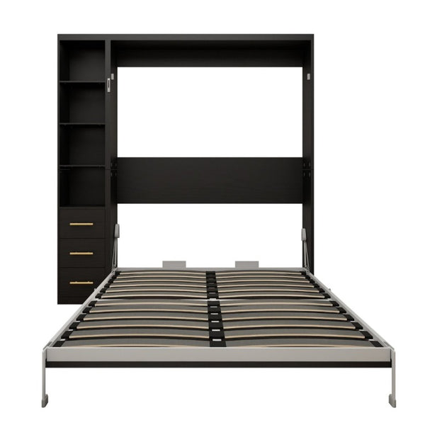 English Elm Queen Murphy Wall Bed with Fold Down Desk Dual Storage Shelves Home Office Cabinet W5290S00020