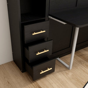 English Elm Queen Murphy Wall Bed with Fold Down Desk Dual Storage Shelves Home Office Cabinet W5290S00020