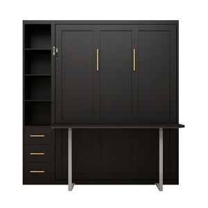 English Elm Queen Murphy Wall Bed with Fold Down Desk Dual Storage Shelves Home Office Cabinet W5290S00020