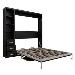English Elm Queen Murphy Wall Bed with Fold Down Desk Dual Storage Shelves Home Office Cabinet W5290S00020