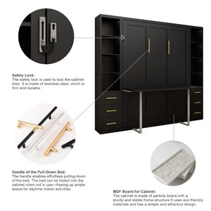 English Elm Queen Murphy Wall Bed with Fold Down Desk MDF Cabinet Storage for Studio Spaces W5290S00021