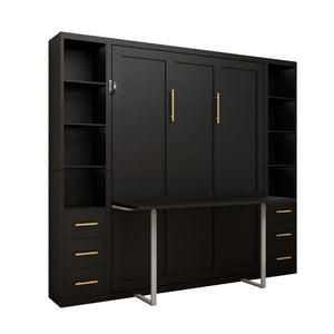 English Elm Queen Murphy Wall Bed with Fold Down Desk MDF Cabinet Storage for Studio Spaces W5290S00021