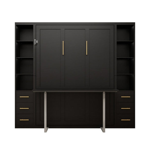 English Elm Queen Murphy Wall Bed with Fold Down Desk MDF Cabinet Storage for Studio Spaces W5290S00021