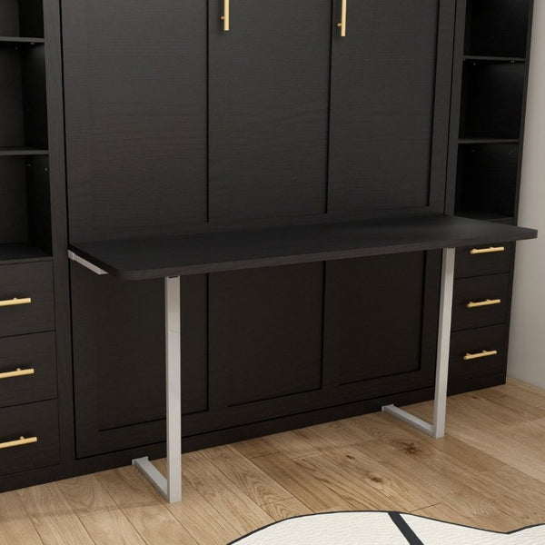 English Elm Queen Murphy Wall Bed with Fold Down Desk MDF Cabinet Storage for Studio Spaces W5290S00021