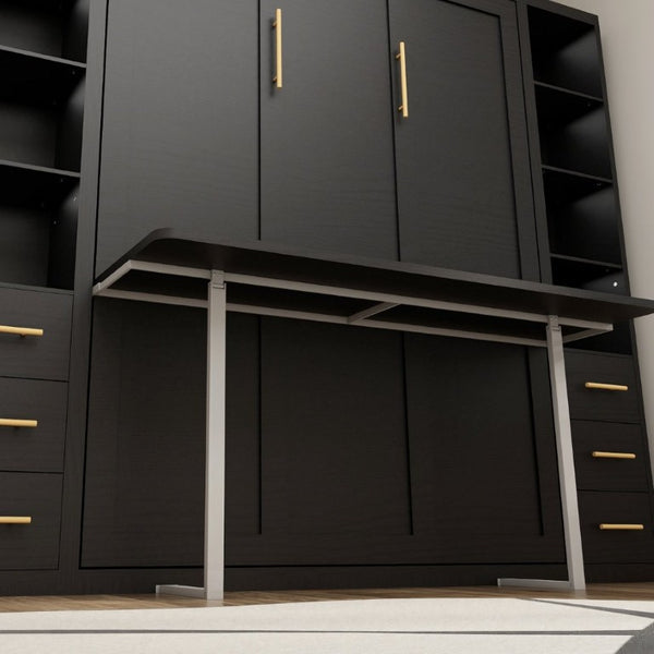 English Elm Queen Murphy Wall Bed with Fold Down Desk MDF Cabinet Storage for Studio Spaces W5290S00021
