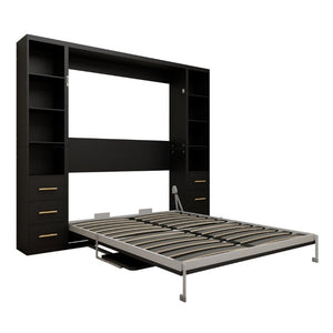 English Elm Queen Murphy Wall Bed with Fold Down Desk MDF Cabinet Storage for Studio Spaces W5290S00021