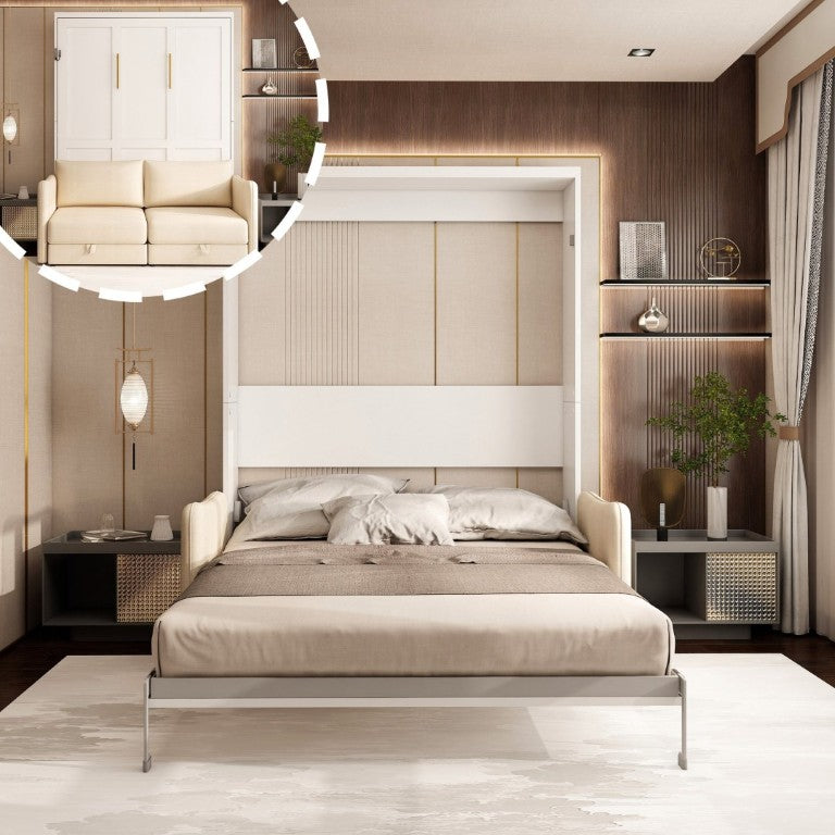 English Elm Murphy Queen Wall Bed with Integrated Sofa Hidden Storage and Hydraulic Fold Down Frame W5290S00022