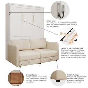 English Elm Murphy Queen Wall Bed with Integrated Sofa Hidden Storage and Hydraulic Fold Down Frame W5290S00022