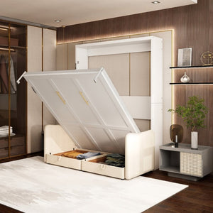 English Elm Murphy Queen Wall Bed with Integrated Sofa Hidden Storage and Hydraulic Fold Down Frame W5290S00022