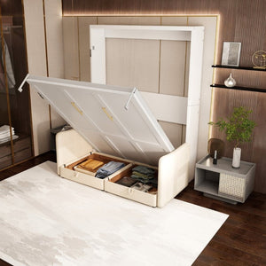 English Elm Murphy Queen Wall Bed with Integrated Sofa Hidden Storage and Hydraulic Fold Down Frame W5290S00022