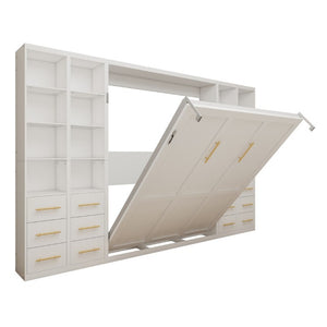 English Elm Multifunctional Queen Murphy Bed with Four Storage Cabinets for Modern Living Spaces White W5290S00025