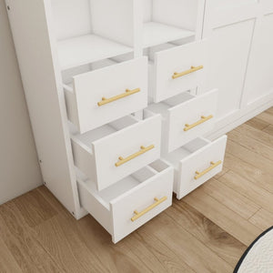English Elm Multifunctional Queen Murphy Bed with Four Storage Cabinets for Modern Living Spaces White W5290S00025