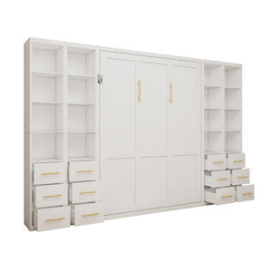 English Elm Multifunctional Queen Murphy Bed with Four Storage Cabinets for Modern Living Spaces White W5290S00025