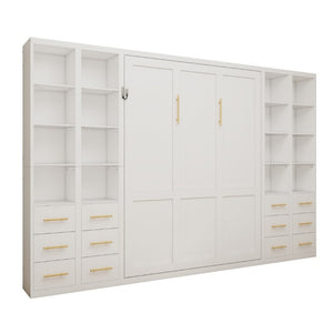 English Elm Multifunctional Queen Murphy Bed with Four Storage Cabinets for Modern Living Spaces White W5290S00025