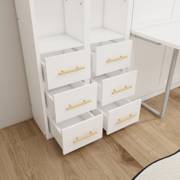 English Elm Hidden Queen Wall Bed with Fold Down Desk and Four Storage Cabinets for Small Spaces White W5290S00026