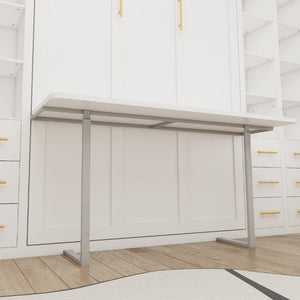 English Elm Hidden Queen Wall Bed with Fold Down Desk and Four Storage Cabinets for Small Spaces White W5290S00026