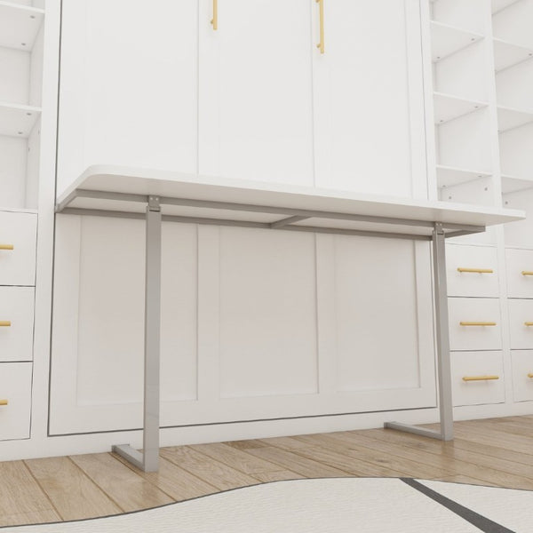 English Elm Hidden Queen Wall Bed with Fold Down Desk and Four Storage Cabinets for Small Spaces White W5290S00026