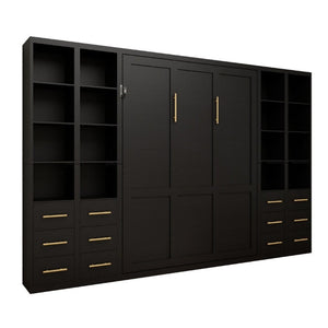 English Elm Multifunctional Queen Murphy Bed with Four Storage Cabinets for Modern Living Spaces Black W5290S00027