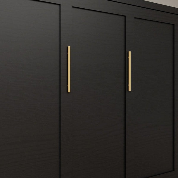 English Elm Multifunctional Queen Murphy Bed with Four Storage Cabinets for Modern Living Spaces Black W5290S00027