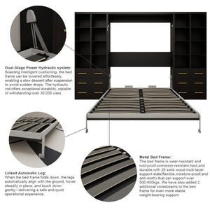 English Elm Hidden Queen Wall Bed with Fold Down Desk and Four Storage Cabinets for Small Spaces Black W5290S00028