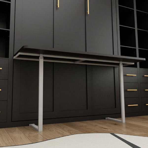 English Elm Hidden Queen Wall Bed with Fold Down Desk and Four Storage Cabinets for Small Spaces Black W5290S00028