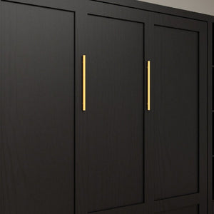 English Elm Hidden Queen Wall Bed with Fold Down Desk and Four Storage Cabinets for Small Spaces Black W5290S00028