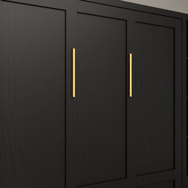 English Elm Hidden Queen Wall Bed with Fold Down Desk and Four Storage Cabinets for Small Spaces Black W5290S00028