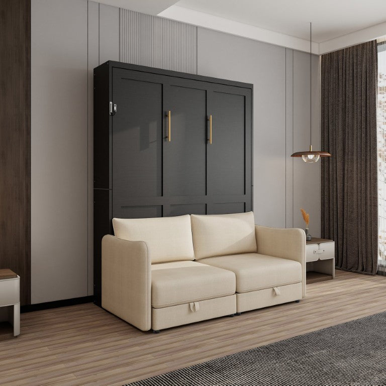 English Elm Easy Assembly Queen Murphy Wall Bed with Attached Sofa and Hidden Storage Cabinet W5290S00029