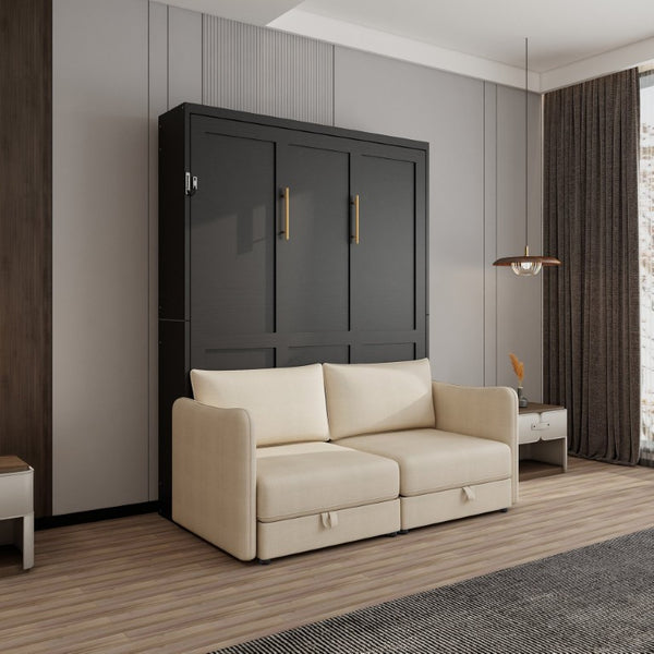 English Elm Easy Assembly Queen Murphy Wall Bed with Attached Sofa and Hidden Storage Cabinet W5290S00029