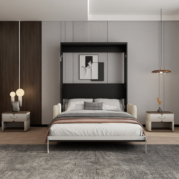 English Elm Easy Assembly Queen Murphy Wall Bed with Attached Sofa and Hidden Storage Cabinet W5290S00029