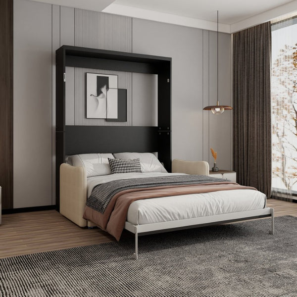 English Elm Easy Assembly Queen Murphy Wall Bed with Attached Sofa and Hidden Storage Cabinet W5290S00029