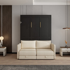 English Elm Easy Assembly Queen Murphy Wall Bed with Attached Sofa and Hidden Storage Cabinet W5290S00029