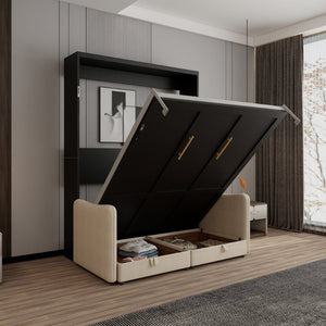 English Elm Easy Assembly Queen Murphy Wall Bed with Attached Sofa and Hidden Storage Cabinet W5290S00029