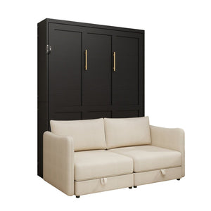 English Elm Easy Assembly Queen Murphy Wall Bed with Attached Sofa and Hidden Storage Cabinet W5290S00029