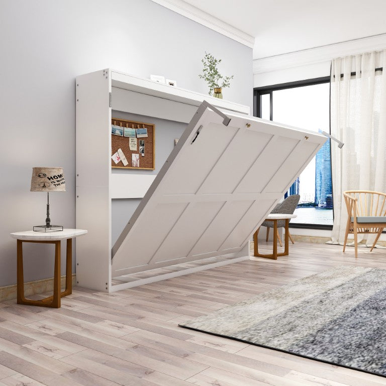 English Elm Horizontal Murphy Bed Queen Wall Hideaway with Hydraulic Lift and Solid Wood Slat Base W5290S00030