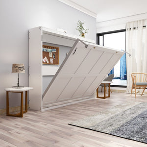 English Elm Horizontal Murphy Bed Queen Wall Hideaway with Hydraulic Lift and Solid Wood Slat Base W5290S00030