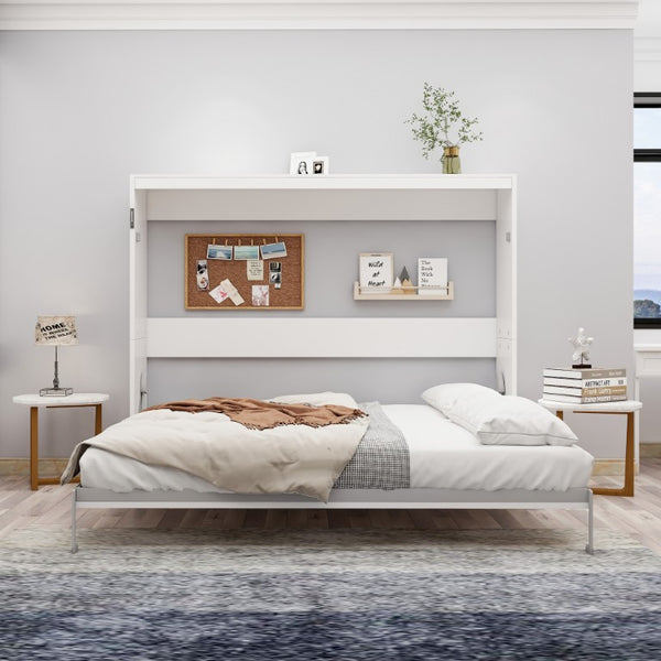 English Elm Horizontal Murphy Bed Queen Wall Hideaway with Hydraulic Lift and Solid Wood Slat Base W5290S00030