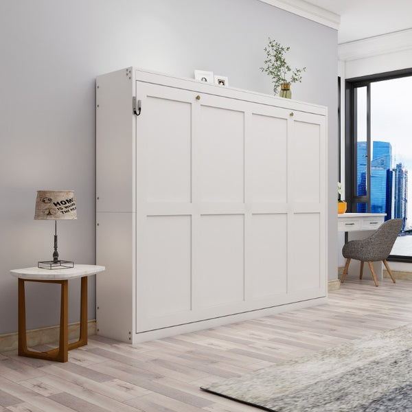 English Elm Horizontal Murphy Bed Queen Wall Hideaway with Hydraulic Lift and Solid Wood Slat Base W5290S00030