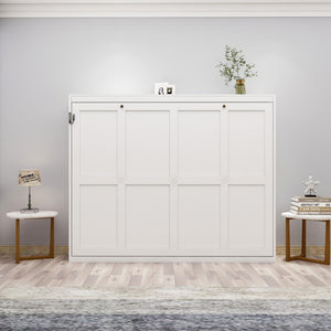 English Elm Horizontal Murphy Bed Queen Wall Hideaway with Hydraulic Lift and Solid Wood Slat Base W5290S00030