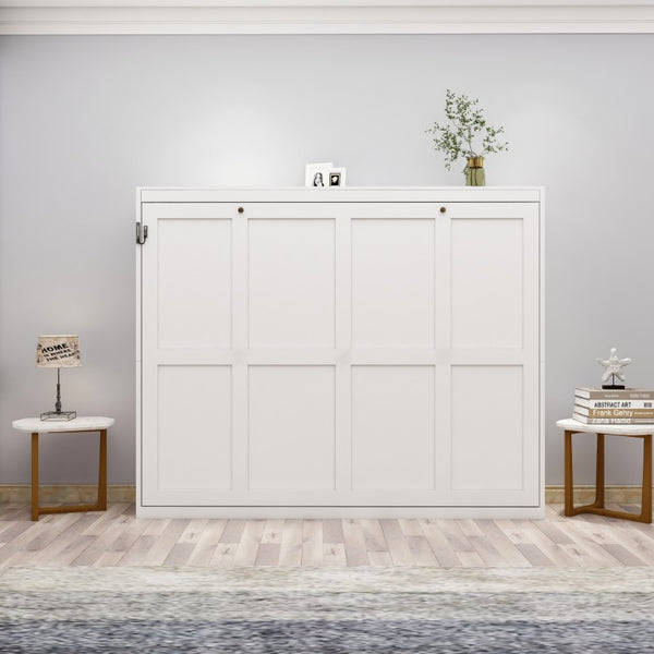 English Elm Horizontal Murphy Bed Queen Wall Hideaway with Hydraulic Lift and Solid Wood Slat Base W5290S00030