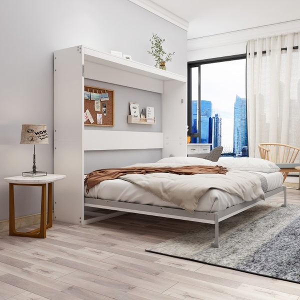 English Elm Horizontal Murphy Bed Queen Wall Hideaway with Hydraulic Lift and Solid Wood Slat Base W5290S00030